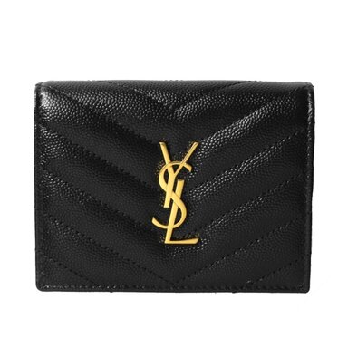 YSL MONOGRAM 魚子醬粒面壓紋釦式短夾-