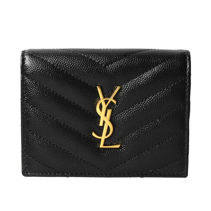 YSL MONOGRAM 魚子醬粒面壓紋釦式短夾
